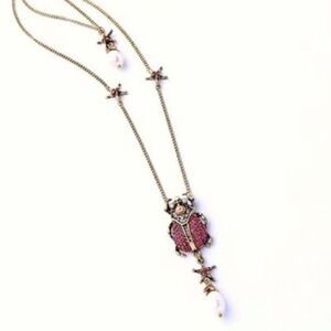 Multi-Layered Crystal Pearl Beetle Scarab Necklace NWT